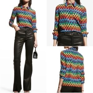 Alice + Olivia Willa Rainbow Logo Print Blouse